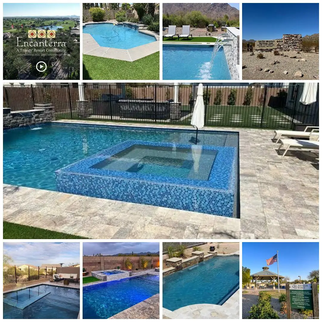 Blue Lagoon pools and pool service in San Tan Valley, AZ, including Encanterra and Johnson Ranch backyards near the San Tan Mountains