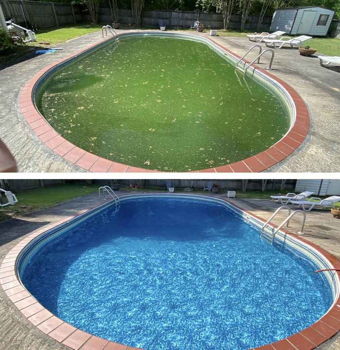 Green-to-clean pool before and after in San Tan Valley, AZ