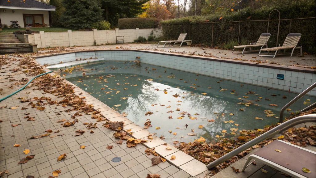 Pool filled with storm debris after a monsoon in Queen Creek, AZ