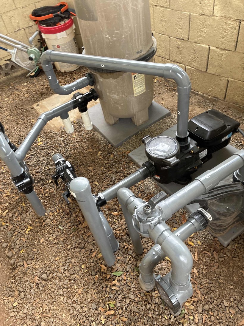 New pool pump and fresh plumbing after equipment replacement in Mesa, AZ