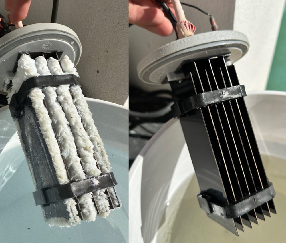 Cleaning calcium scale off a pool salt chlorinator cell in Chandler, AZ