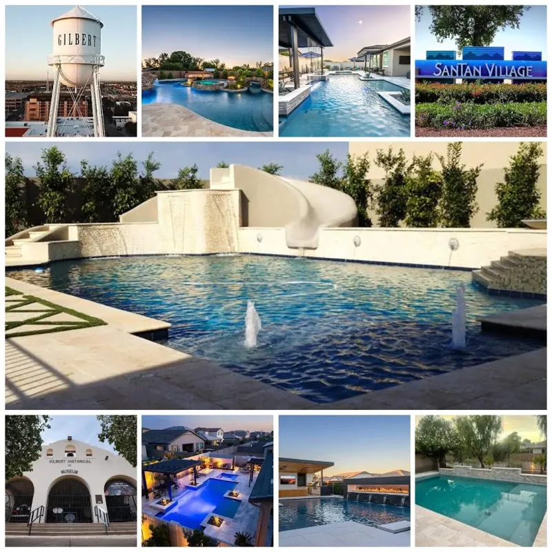 Weekly pool cleaning service in a Gilbert, AZ backyard Blue Lagoon technician cleaning pool tile in Val Vista Lakes, Gilbert Green to clean pool recovery in Power Ranch, Gilbert AZ Calcium removal and tile cleaning on a Gilbert pool Backyard pool in Seville, Gilbert AZ serviced by Blue Lagoon Pool service near the Gilbert Water Tower and Heritage District