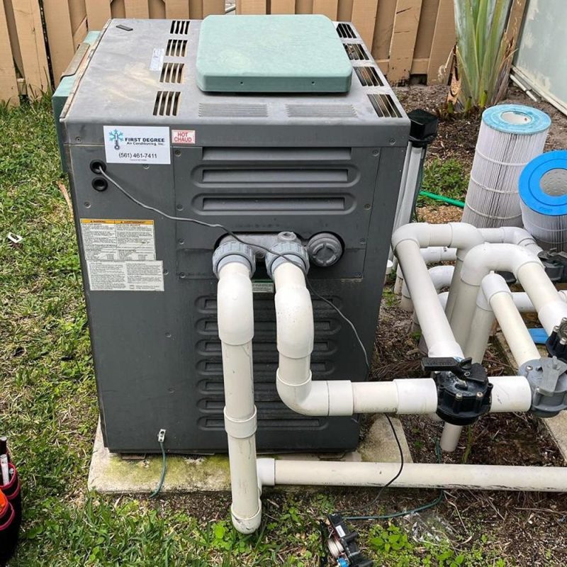 Pool heater repair in Gilbert, AZ - pool heat pump diagnosed and repaired by Blue Lagoon Pool Management